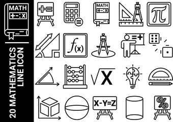 mathematics line icon, black and white