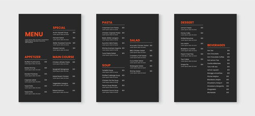 Simple food menu layout design. Menu template for restaurant and cafe. Flyer, brochure, poster vector design