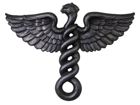Isolated Black Caduceus with Eagle Head