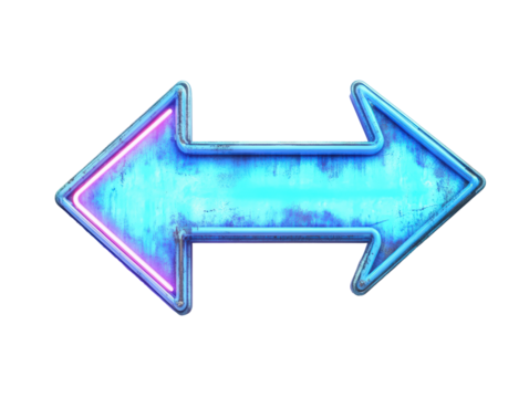 Isolated Blue Neon Arrow Pointing Left and Right