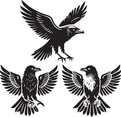 Crow vector in black and white
