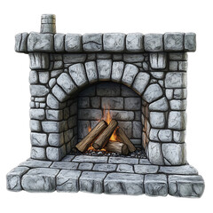 Cozy Stone Fireplace Burning Wood Winter Warmth Home Decor art log old room heat grey house flame   