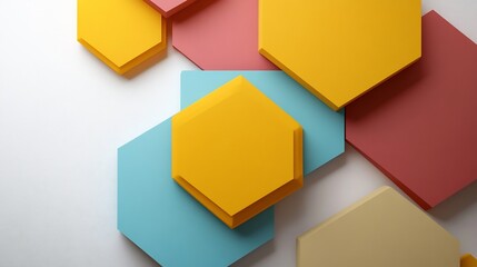 Vibrant pastel hexagons playfully overlap creating a cheerful abstract design. AI Generated