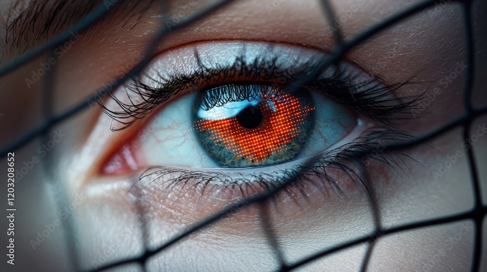 Aufkleber eye tracking technology close up of an eye with digital tracking lines and grids superimposed, illus