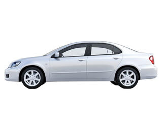 Fototapeta premium Isolated White Car Side View on White Background