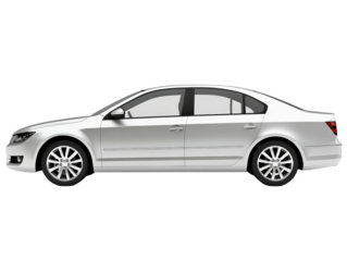 Isolated White Sedan Car Side View on White Background