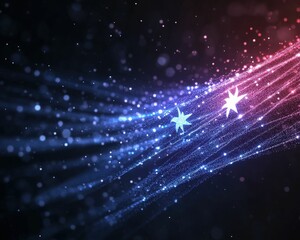 Obraz premium A vibrant abstract design featuring flowing lines of blue and red, with sparkling stars creating a dynamic and energetic visual effect.