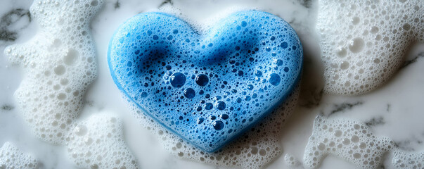 Obraz premium Blue heart soap foam marble background