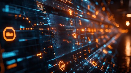 Abstract Futuristic Digital Interface: Network Data Stream Visualization