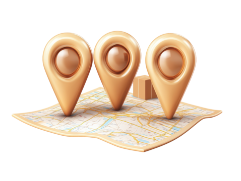 Isolated Map with Location Pins and Delivery Box
