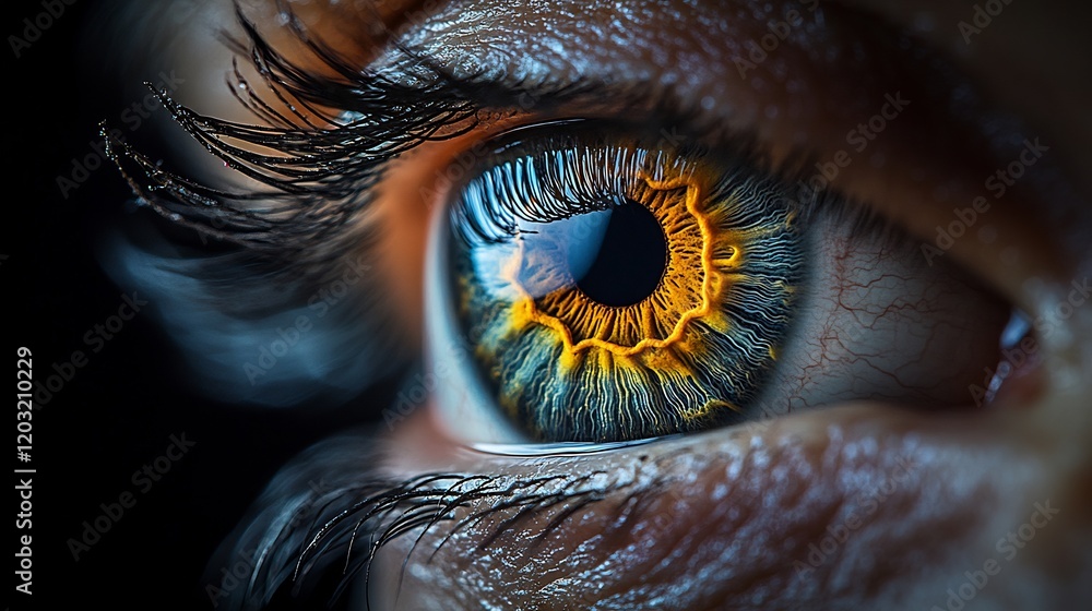 Aufkleber closeup view of a human eyeball emphasizing the eye iris and the rich brown color of the cornea capt