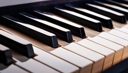 Close-Up Macro Shot of Piano Keys: A Detailed View of the Smooth Black and White Keys, Capturing the Elegance of Musical Craftsmanship