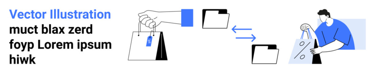 Person transferring documents between folders using a combination of physical folders and digital data transfer. Ideal for office workflows, document management, hybrid work processes, data