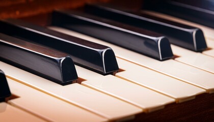 Close-Up Macro Shot of Piano Keys: A Detailed View of the Smooth Black and White Keys, Capturing the Elegance of Musical Craftsmanship