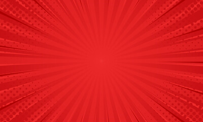 Red comic sunburst effect background with halftone. pop art comic-style vector background. Suitable for templates, sale banners, events, ads, web and pages