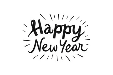 The text Happy New Year in a bold cursive font on a white background