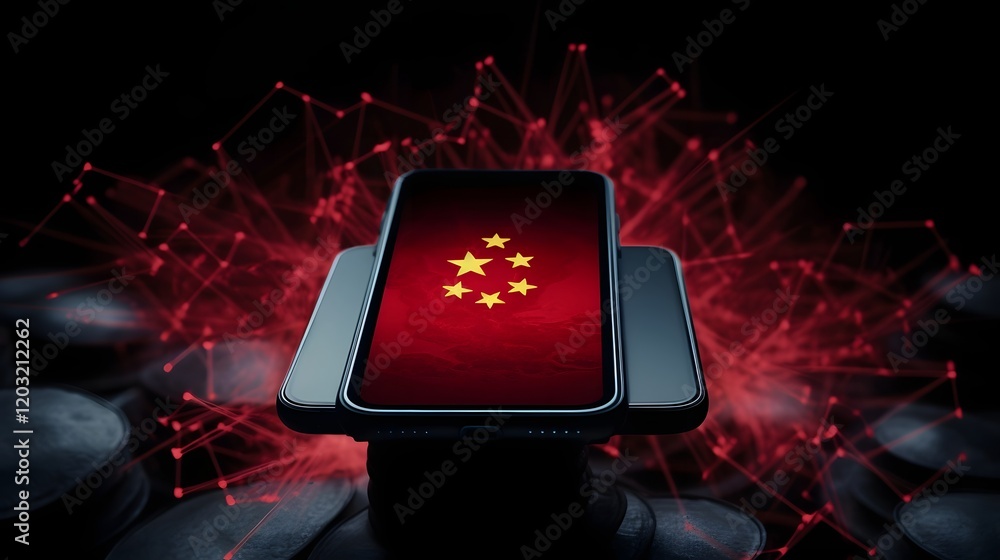 Poster digital alert on a mobile phone screen notifying about the start of a global virus outbreak originat