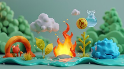 Design a collection of 3D clay renders that depict abstract representations of everyday objects and concepts, such as houses, cars, and trees Use a minimalist approach and a monochromatic color scheme