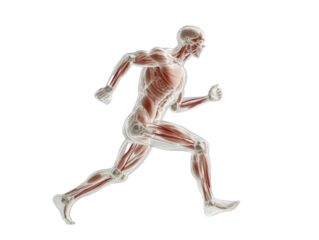 Isolated Transparent Human Body with Red Muscles Running