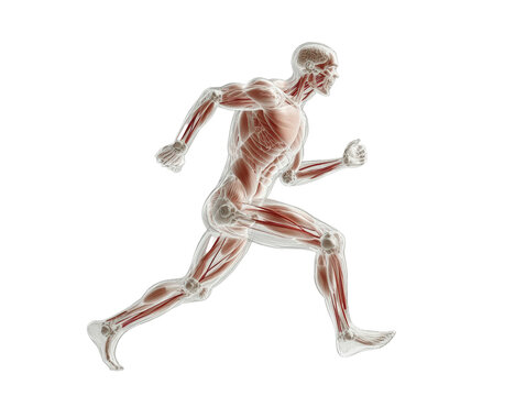 Isolated Transparent Human Body with Red Muscles Running