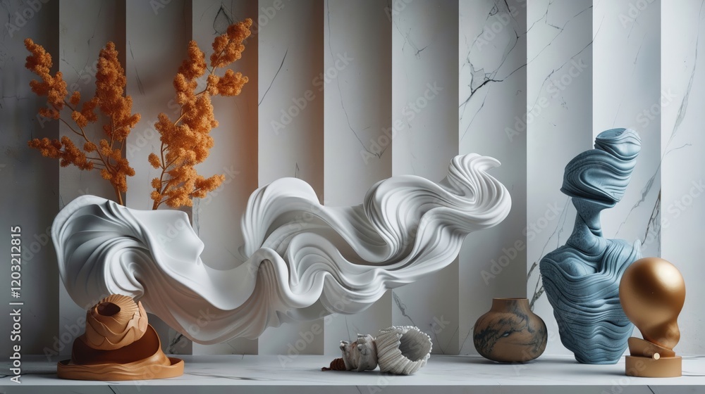 Fototapete design a collection of 3d clay renders that depict abstract representations of everyday objects and 