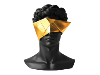 Isolated Gray Bust with Geometric Gold Blindfold