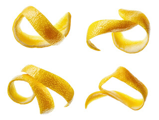 Isolated Lemon Peel Swirls in Various Shapes