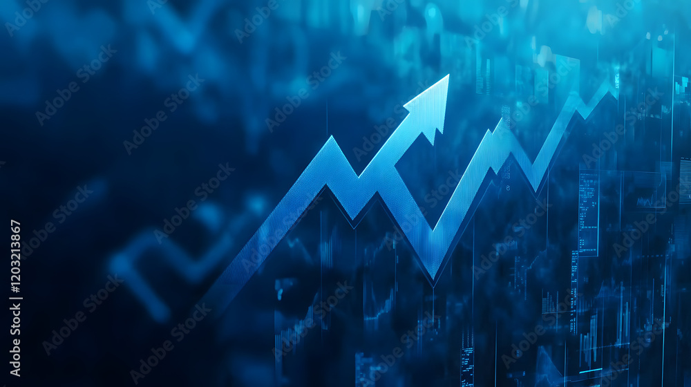 Poster blue growth graph business chart data diagram on success financial presentation background with abst