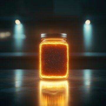 Innovative holographic vegemite jar display digital advertisement high-tech environment futuristic viewpoint unique concept