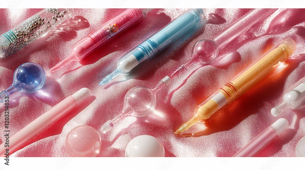 Poster collection of various hormonal iuds displayed on a textured fabric showcasing different designs and 