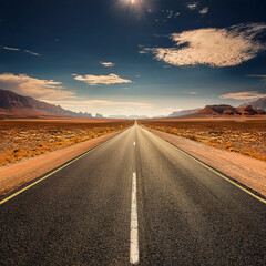 Empty straight asphalt road in the desert
