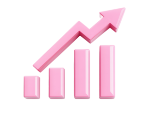 Isolated Pink Bar Graph with Up Arrow
