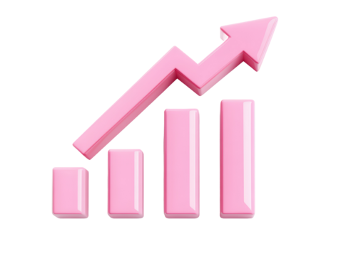 Isolated Pink Bar Graph with Up Arrow