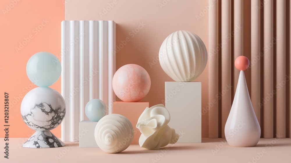 Fototapete design a collection of 3d clay renders that depict abstract representations of everyday objects and 