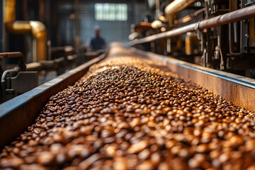Fototapeta premium Coffee beans conveyor factory processing