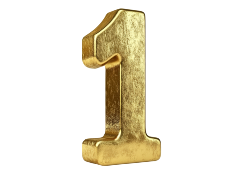 Isolated Golden Textured Number One