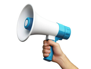 Isolated Hand Holding White and Blue Megaphone