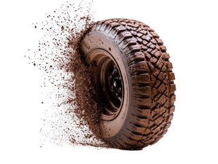 Isolated Muddy Tire with Splatter Effect