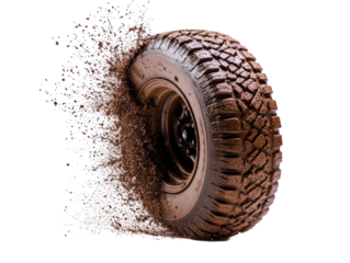 Isolated Muddy Tire with Splatter Effect