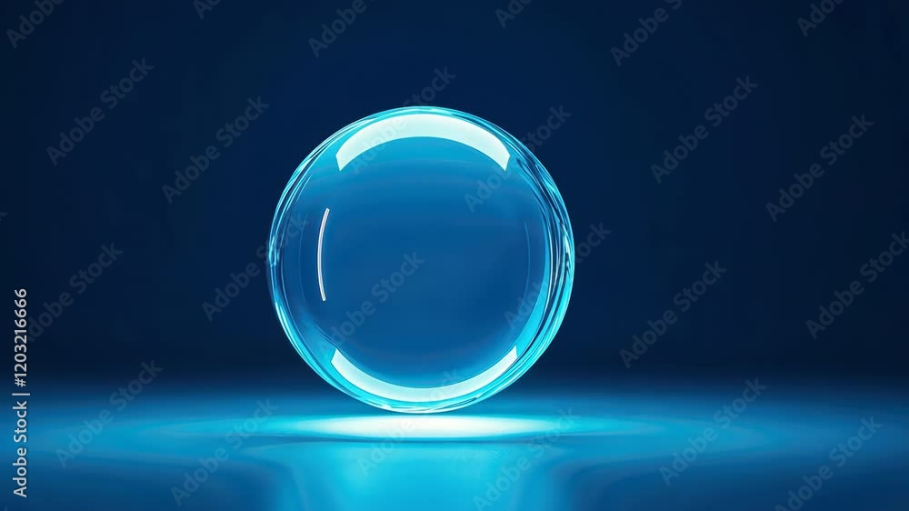 Poster glowing blue sphere floats against dark background, creating futuristic and mysterious atmosphere wi