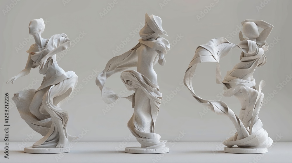 Poster design a collection of 3d clay renders that depict abstract representations of everyday objects and 