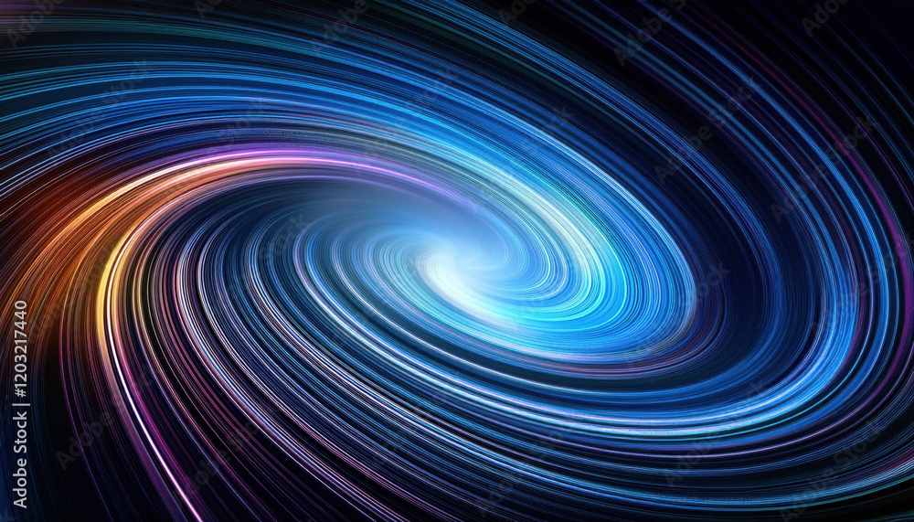 Poster dynamic abstract vector illustrating firefly spiral sound wave rhythm in vibrant colors