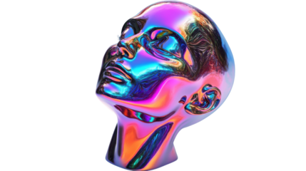 3D human head holographic sculpture isolated on white background 