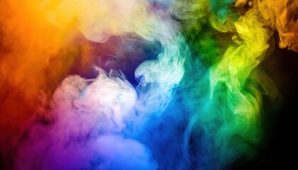 Colorful firefly white smoke creates a mystical background for artistic projects