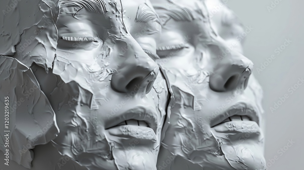 Poster design a collection of 3d clay renders that depict abstract representations of everyday objects and 
