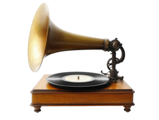 Isolated Vintage Gramophone with Record