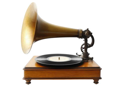 Isolated Vintage Gramophone with Record