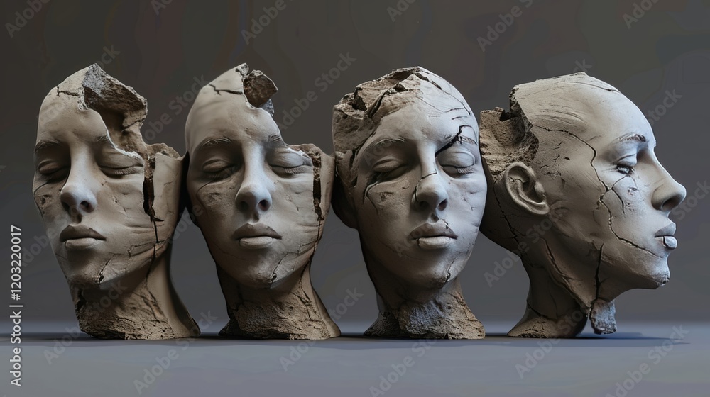 Poster design a collection of 3d clay renders that depict abstract representations of everyday objects and 