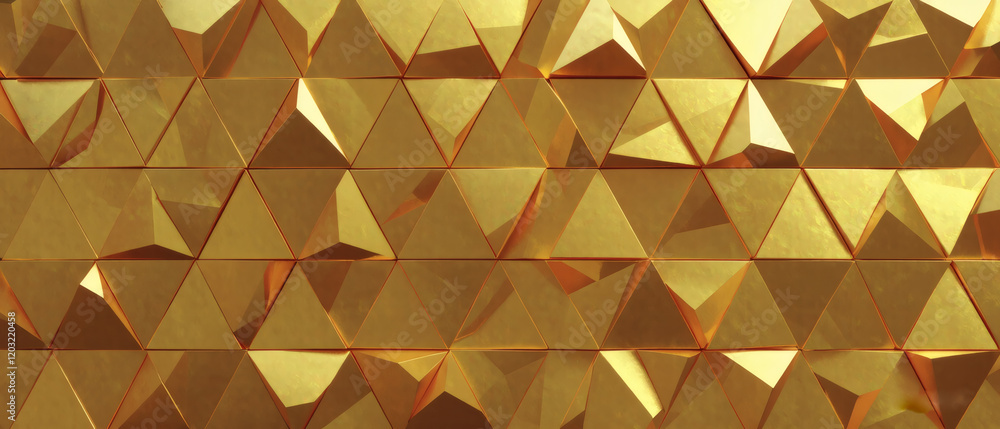 Poster geometric pattern with triangular shapes in gold-colored metal.