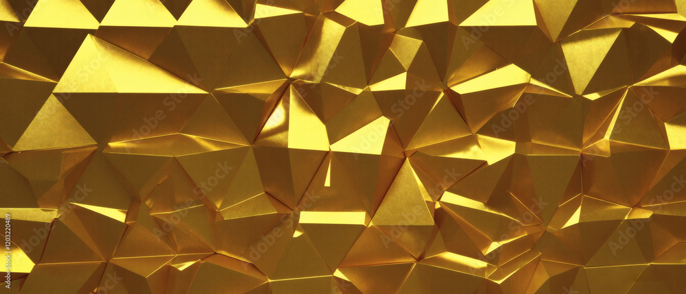 Poster geometric pattern with triangular shapes in gold-colored metal.